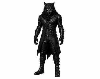 Handmade Black Leather Werewolf Costume Men Gothic Fantasy Armor LARP Cosplay Outfit