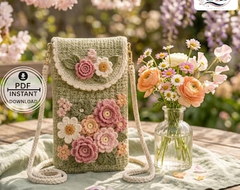 Crochet Phone Bag Pattern | Floral Crossbody Purse PDF | Wildflower Meadow Crochet Bag Tutorial