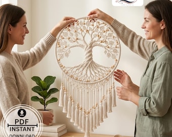 Tree of Life Crochet Wall Hanging Pattern PDF | Boho Home Decor with Pearl Beads
