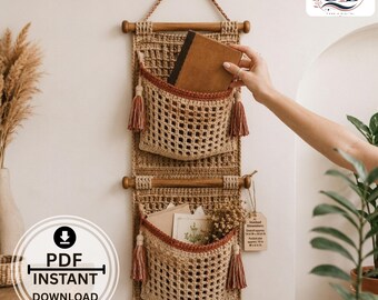 Crochet Wall Hanging Organizer Pattern PDF | Boho Pocket Ladder Storage | Crochet Home Decor Pattern | Modern Farmhouse Wall Organizer