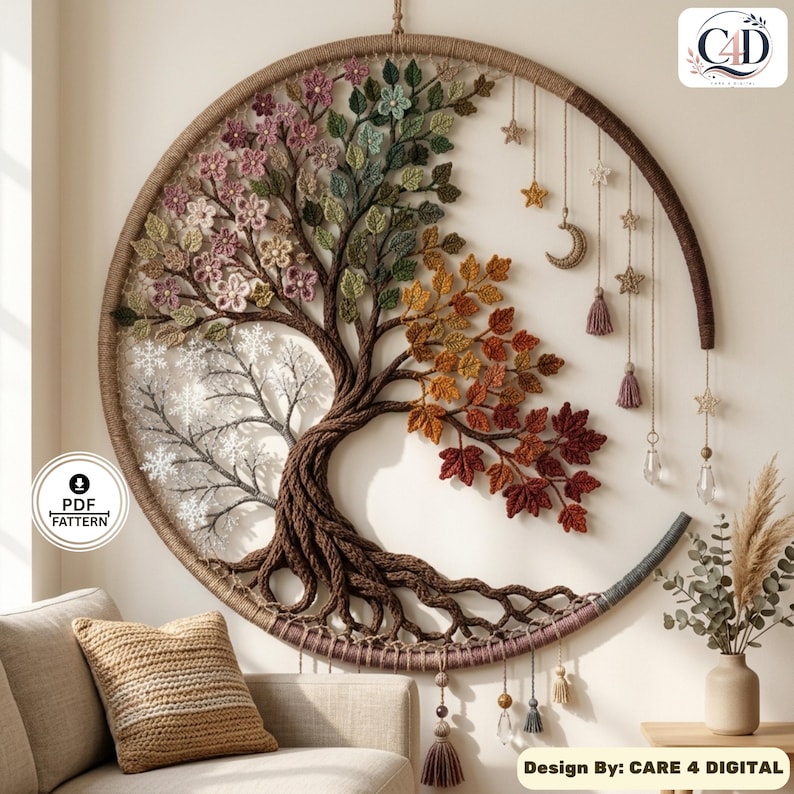 Tree of Life Crochet Pattern PDF | Four Seasons Celestial Wall Hanging imagen 5