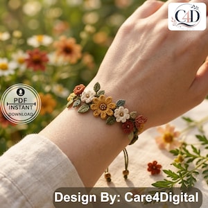 Crochet Flower Bracelet Pattern PDF | Wildflower Trail Jewelry Tutorial | Botanical Boho Crochet Bracelet