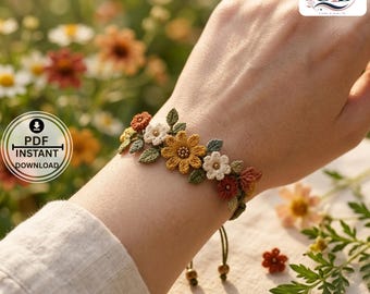 Crochet Flower Bracelet Pattern PDF | Wildflower Trail Jewelry Tutorial | Botanical Boho Crochet Bracelet