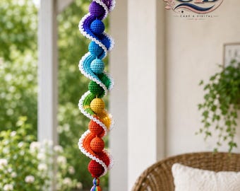 Rainbow Crochet Wind Spinner Pattern PDF | Bobble Spiral Hanging Décor