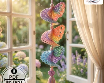 Patrón de mariposa colgante de ganchillo en PDF / Mariposa giratoria en tonos pastel / Decoración de mariposa 3D / Patrón de ganchillo para colgar en la pared