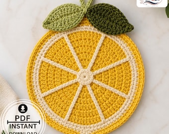 Crochet Lemon Trivet Pattern PDF | Sunny Slice Hot Pad Crochet Pattern | Citrus Kitchen Decor | Summer Home Gift