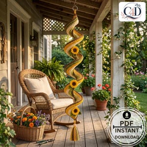 Crochet Sunflower Wind Spinner Pattern PDF | Spiral Hanging Garden Decor | Floral Crochet Ornament DIY Tutorial