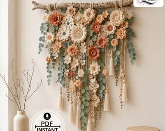 Crochet Flower Wall Hanging Pattern PDF | Wildflower Cascade Boho Home Decor