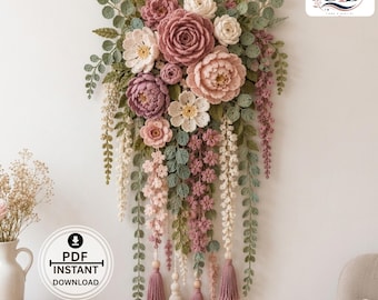 Crochet Floral Wall Hanging Pattern PDF | Romantic Cottage Cascade Home Décor