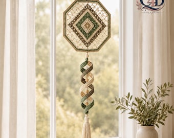 Crochet Mandala Wall Hanging Pattern PDF | Geometric Scandinavian Decor | Beaded Tassel Fiber Art