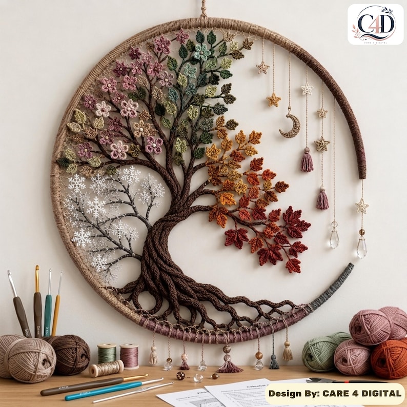 Tree of Life Crochet Pattern PDF | Four Seasons Celestial Wall Hanging imagen 4