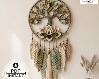 Tree of Life Crochet Pattern PDF | Boho Lotus Dreamcatcher Wall Hanging | Home Decor Tutorial