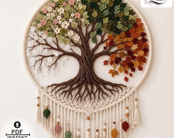 Four Seasons Tree of Life Crochet Pattern PDF | Large Boho Wall Hanging | Seasonal Fiber Art