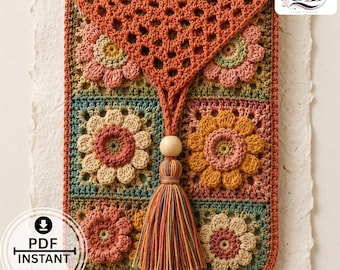 Crochet Book Sleeve Pattern PDF | Floral Granny Square Book Cover | Boho Reader Gift DIY Crochet Pattern