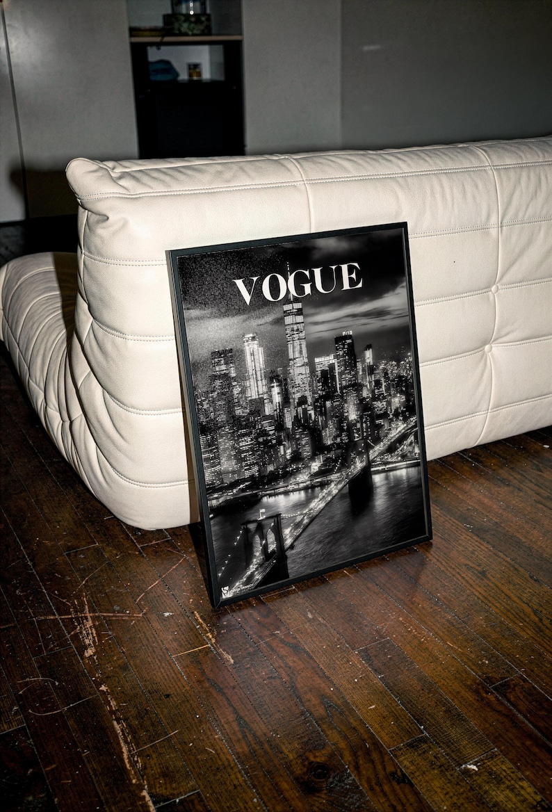 Vogue New York Poster | Fashion Editorial Wall Art | NYC Style Print | Minimal Chic Decor | Black and White Magazine Statement image 1