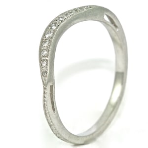 Platinum and Diamond Art Deco Design Hand Engraved Curved Wedding Band