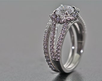 14kt White Gold and Diamond Bridal Set (Engagement Ring and Wedding Band)