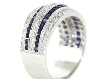 Platino y diamante y zafiro azul Art Deco diseñan de anillo de bodas