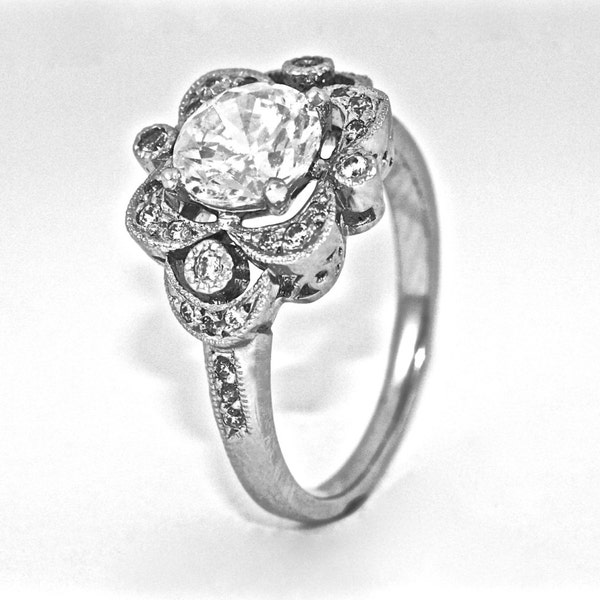 14kt White Gold and Diamonds New Vintage Engagement Ring