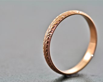 14kt Rose Gold Hand Engraved Wedding Band