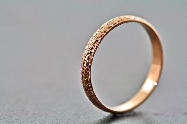 14kt Rose Gold Hand Engraved Wedding Band image 1