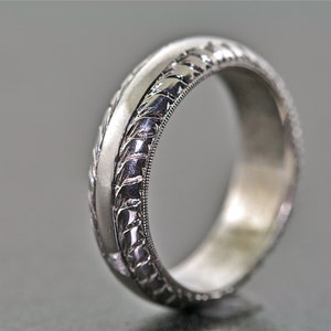 14kt White Gold Hand Engraved Wedding Band