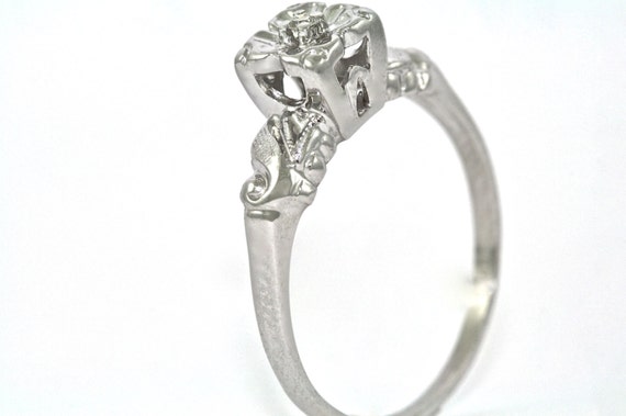 14kt White Gold Vintage Engagement Ring - image 1