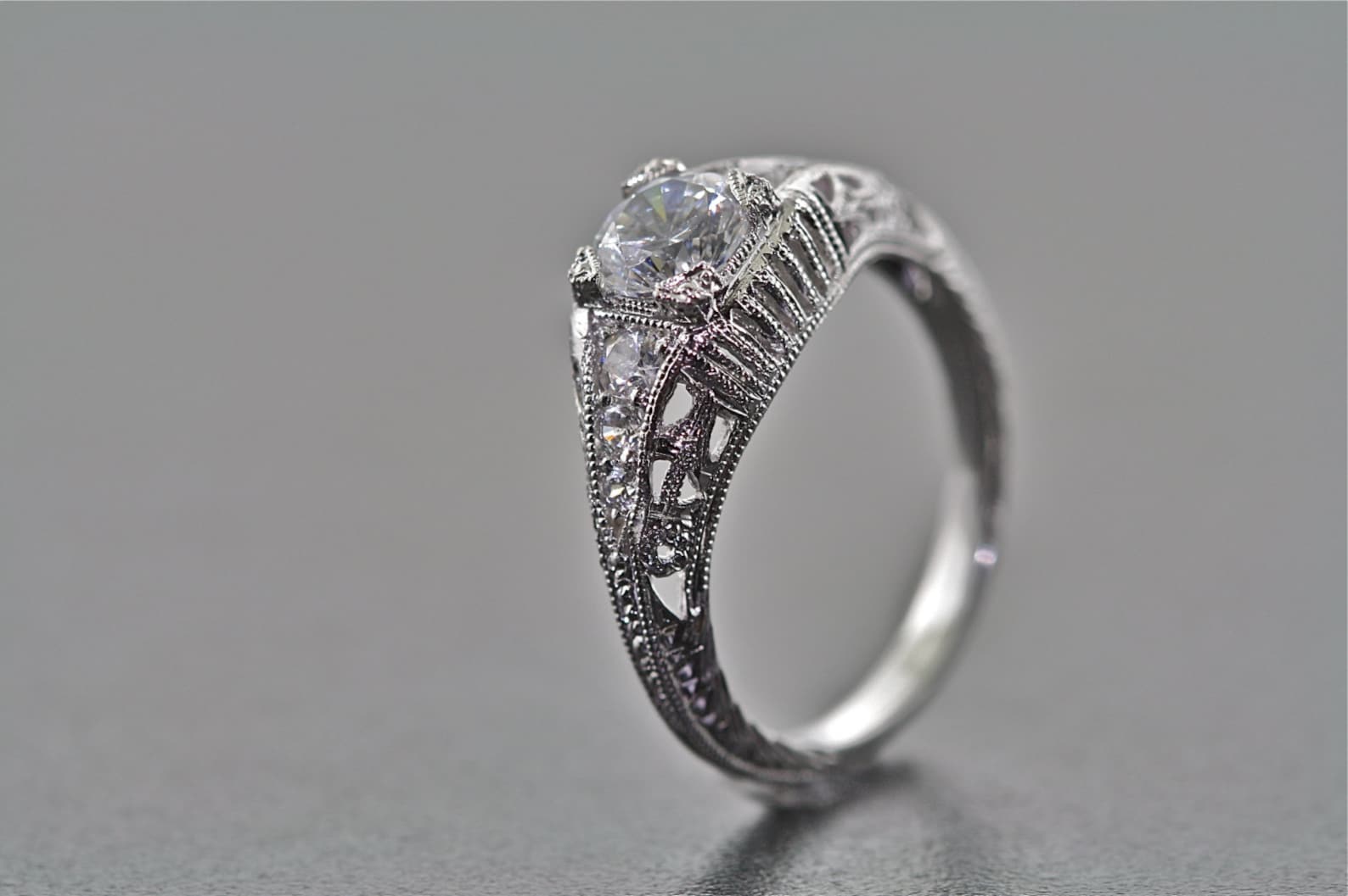 14kt White Gold Art Deco Design Engagement Ring Wedding Ring Etsy