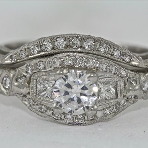 Platinum and Diamond Bridal Set Engagement Ring and Wedding Band image 2