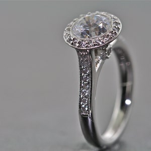 14kt White Gold and Diamond Engagement Ring With 1.00 Carat White Sapphire Center