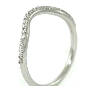 14kt White Gold and Diamond Art Deco Design Curved Wedding Band