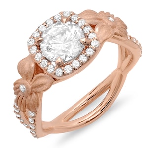 14kt Rose Gold and Diamond Floral Design Engagement Ring, Wedding Ring