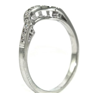 14kt White Gold and Diamond Art Deco Design Curved Wedding Band