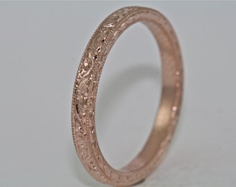 14kt Rose Gold Hand Engraved Art Deco Design Wedding Band