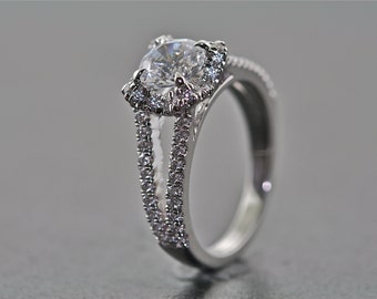 14kt White Gold and Diamond Engagement Ring With 1ct White Sapphire Center