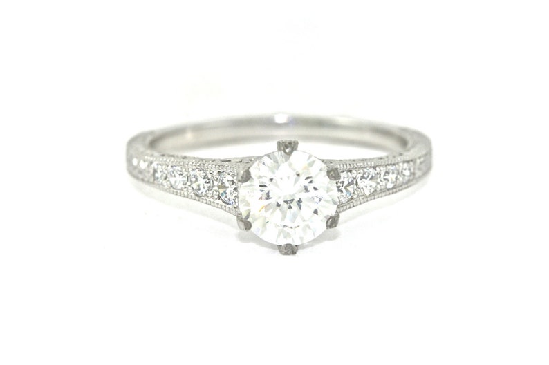 14kt White Gold and Diamonds Vintage Style Hand Engrave Etsy