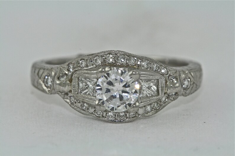 Platinum and Diamond Classic Art Deco Design Hand Engraved - Etsy