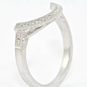 Vintage 14kt White Gold and Diamond Curved Wedding Band