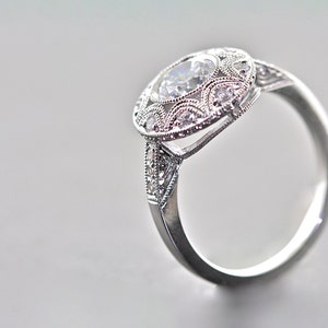 14kt White Gold and Diamonds New Vintage Engagement Ring With 1.00ct. White Sapphire Center Stone