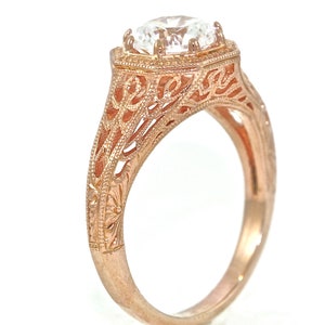 14kt Rose Gold Edwardian Style Solitaire Engagement Ring with 1.00ct White Sapphire