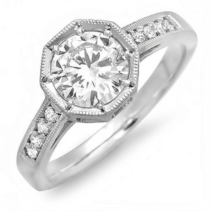 14kt White Gold Pave Set Diamond Engagement Ring with Natural 1.00 carat White Sapphire image 1