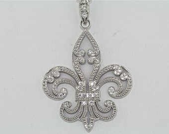 18kt White Gold and Diamond Fleur De Lis Pendant