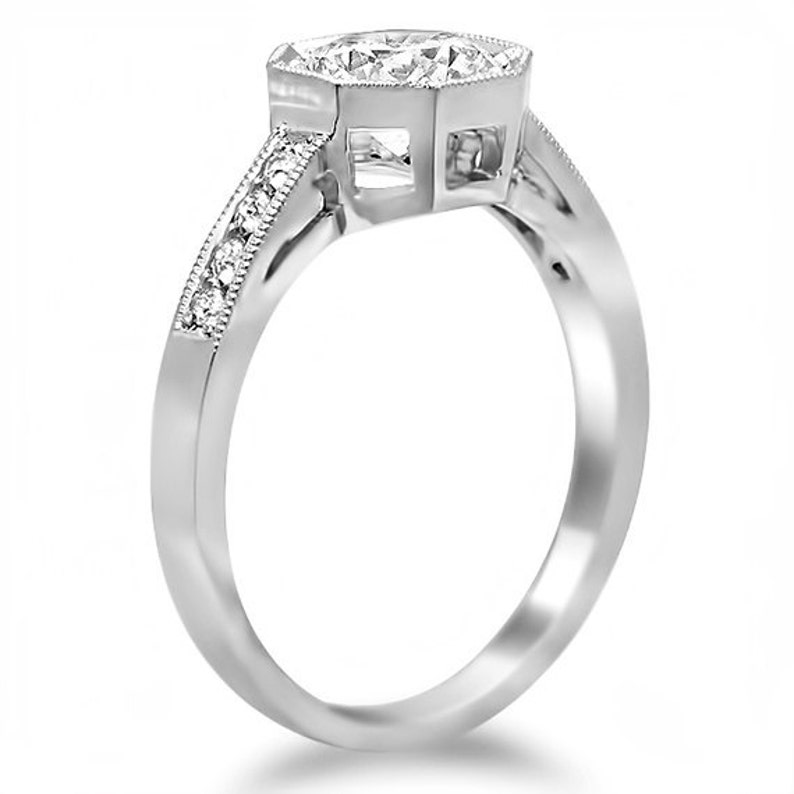 14kt White Gold Pave Set Diamond Engagement Ring with Natural 1.00 carat White Sapphire image 2