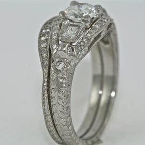 Platinum and Diamond Bridal Set Engagement Ring and Wedding Band image 1