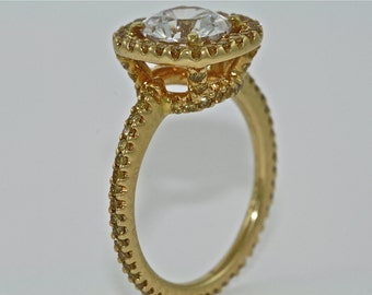 18kt Yellow Gold and Yellow Diamonds Engagement Ring with 1.35ct Moissanite Center