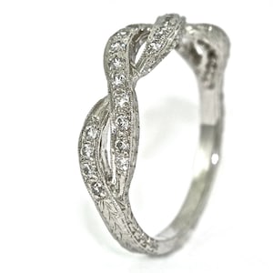 14kt White Gold and Diamond Hand Engraved Infinity Wedding Band