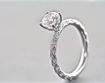 Platinum and Diamond Engagement Ring With 1ct Moissanite Center