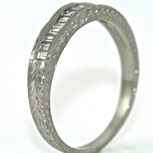 Platinum and Diamond Art Deco Design Hand Engraved Estate Ring