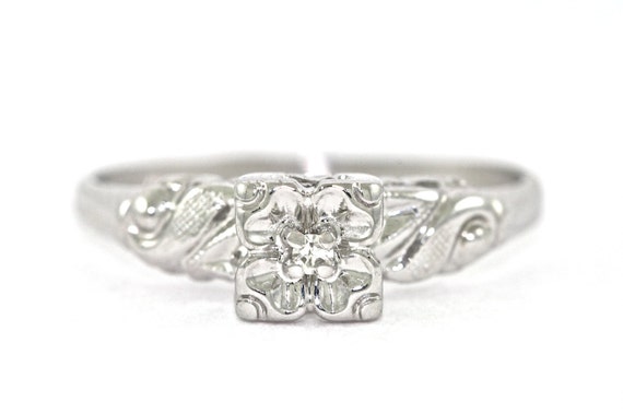 14kt White Gold Vintage Engagement Ring - image 3