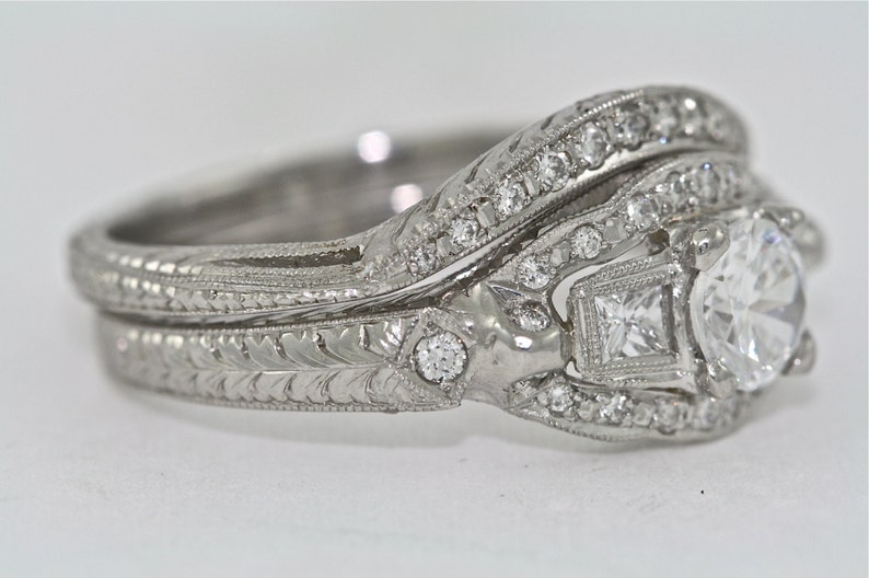 Platinum and Diamond Bridal Set Engagement Ring and Wedding Band image 3